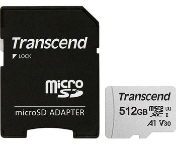 Карта памяти microSDXC UHS-I U3 TRANSCEND 300S 512 ГБ, 95 МБ/с, Class 10, TS512GUSD300S-A, 1 шт., переходник SD