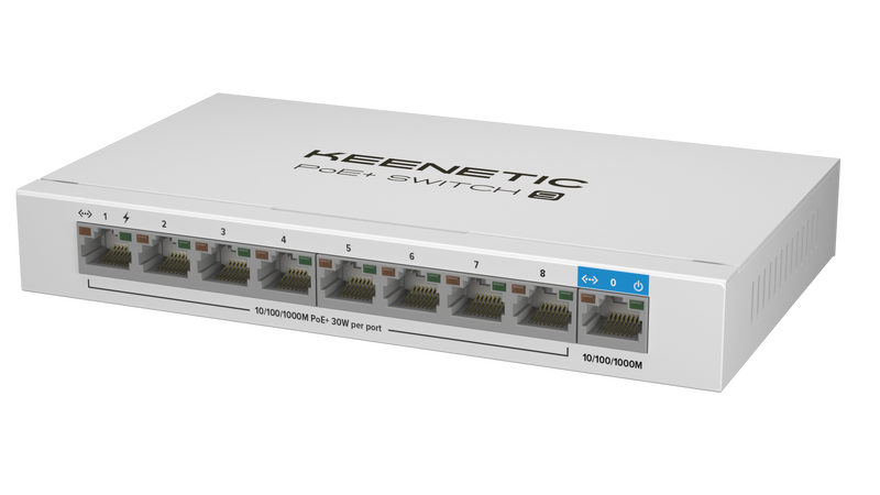 Keenetic PoE+ Switch 9 (KN-4710) Коммутатор 9-портовый гигабитный с 8 портами PoE+ и бюджетом мощности 120 Вт