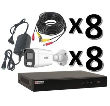 Комплект видеонаблюдения для дома AMW-2MIR-30W/2.8 Lite FC / DS-H308QA(C) 8 камер Full Color